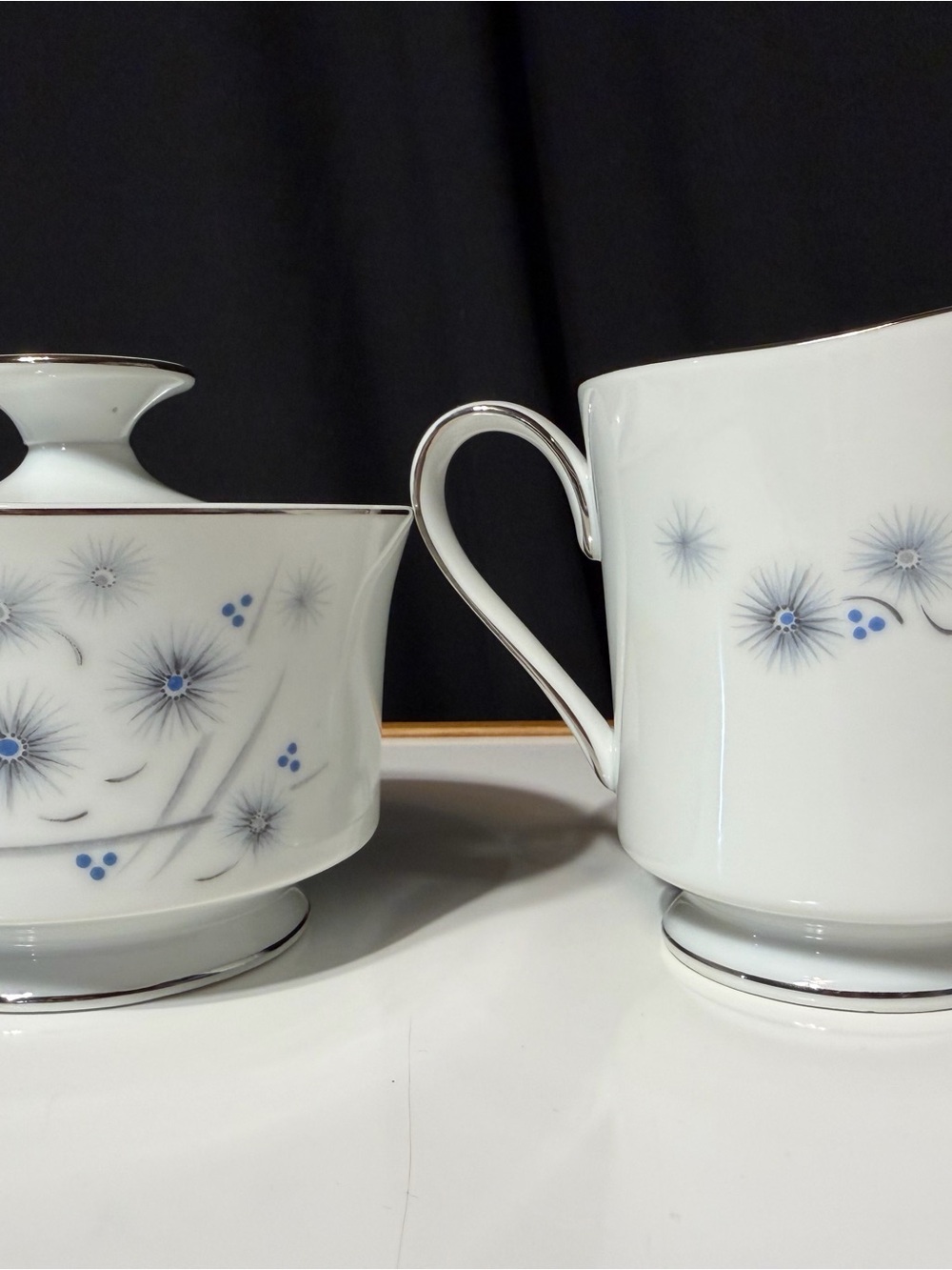 Vintage Harmony House Blue Starflower Creamer & Covered Sugar Bowl Set MCM